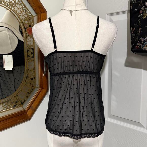 NWT Jessica Simpson Black Heart Sheer Mesh Lace Trim Open Tie Front Cami Top M - Picture 4 of 7